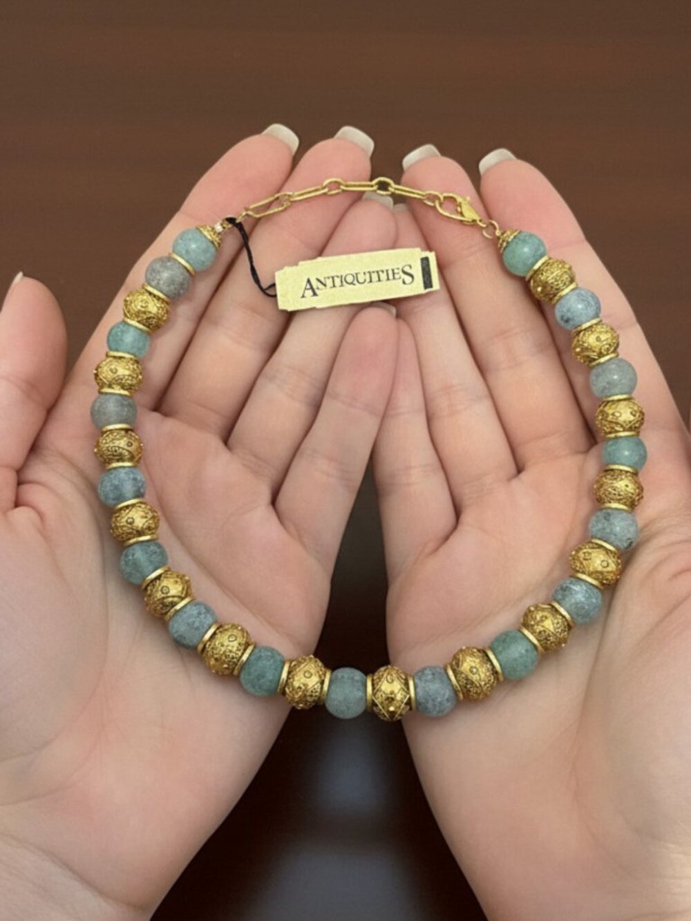 Antiquities Goldtone 16" Adj Glass Beaded Necklace